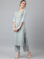 Thumbnail for Khushal K Floral Yoke Design Sequined Kurta with Palazzos & Dupatta - Distacart