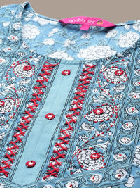 Thumbnail for Anubhutee Floral Printed Mirror Work Pure Cotton Straight Kurta With Trousers & Dupatta - Distacart