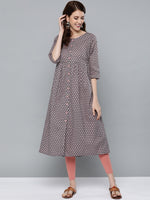 Thumbnail for HERE&NOW Women Grey & Pink Floral Print Empire A-Line Kurta - Distacart