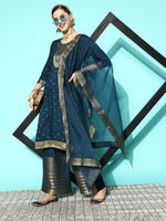 Thumbnail for Sangria Women Floral Yoke Design Regular Kurta with Palazzos & With Dupatta - Distacart