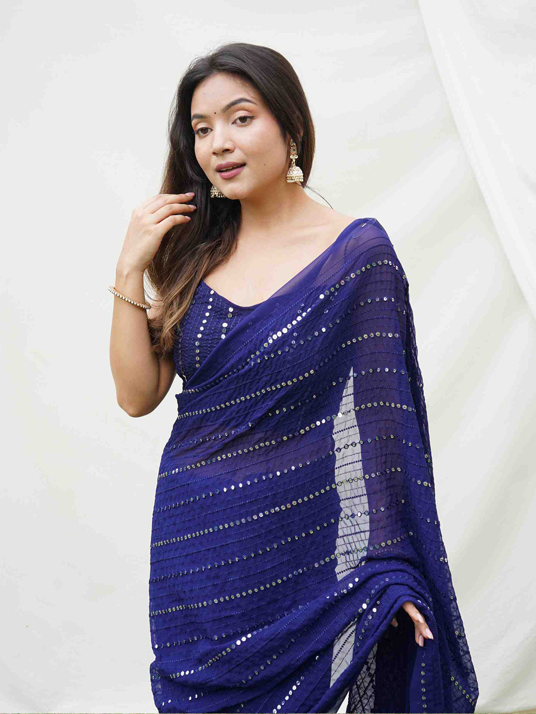 Mitera Embellished Sequinned Pure Georgette Saree - Distacart