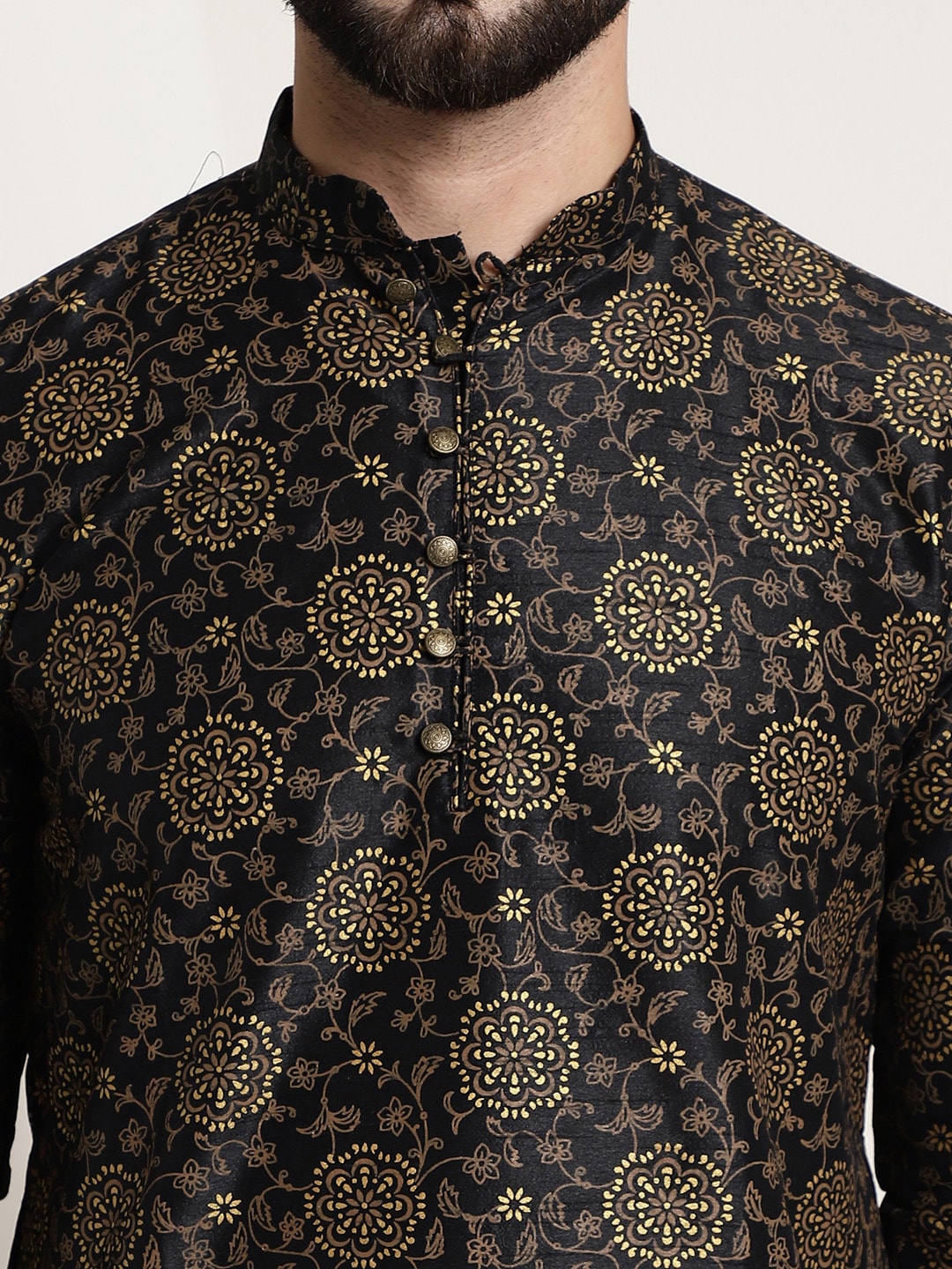 Sojanya Men Black & Brown Ethnic Motifs Printed Kurta - Distacart