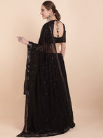 Thumbnail for Sangria Black Embellished Sequinned Pure Georgette Lehenga Saree - Distacart