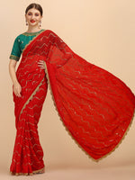Thumbnail for Sangria Red Embellished Sequinned Pure Georgette Saree - Distacart