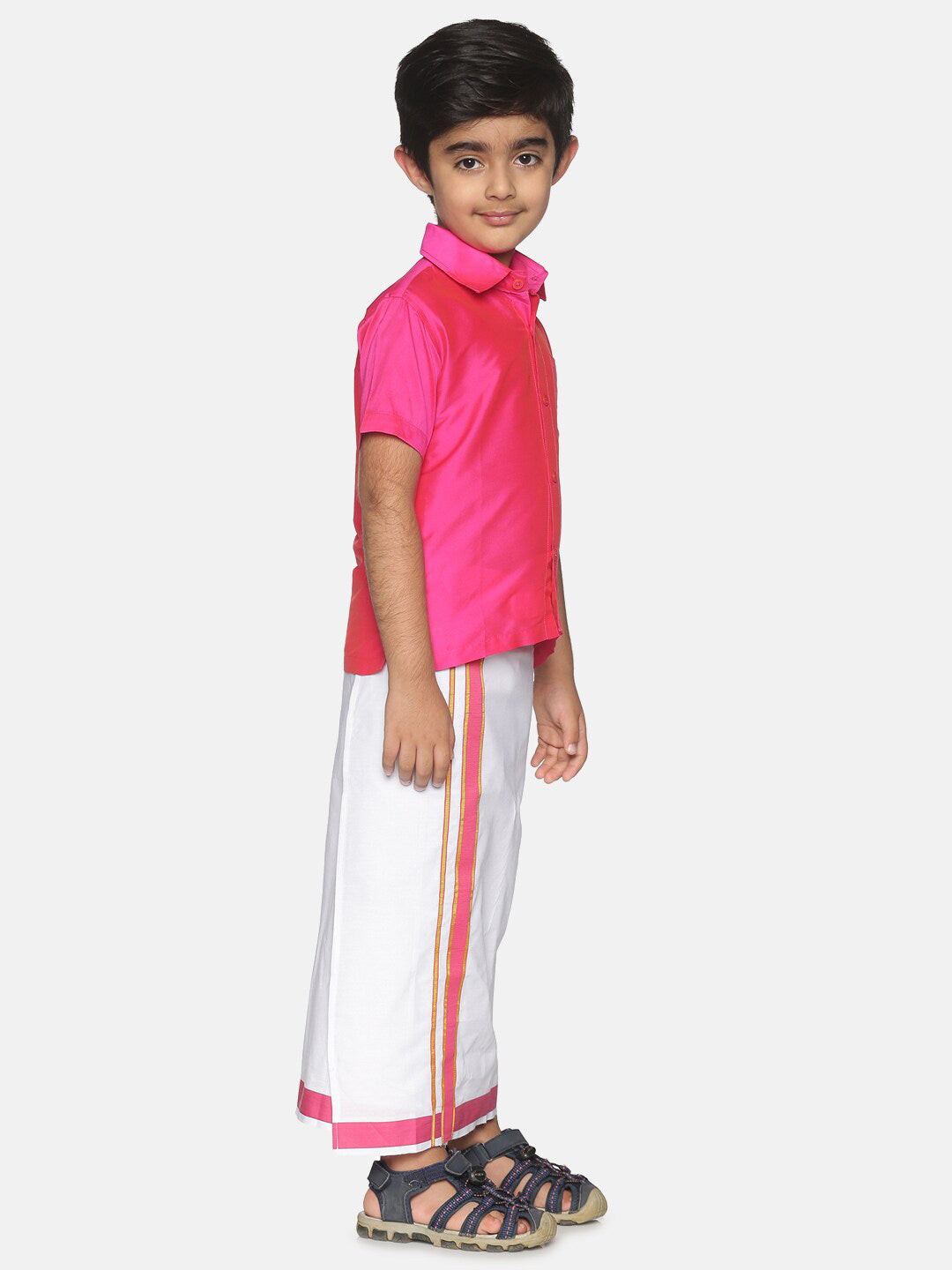 Sethukrishna Boys Pink & White Shirt with Veshti Set - Distacart