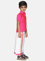 Thumbnail for Sethukrishna Boys Pink & White Shirt with Veshti Set - Distacart