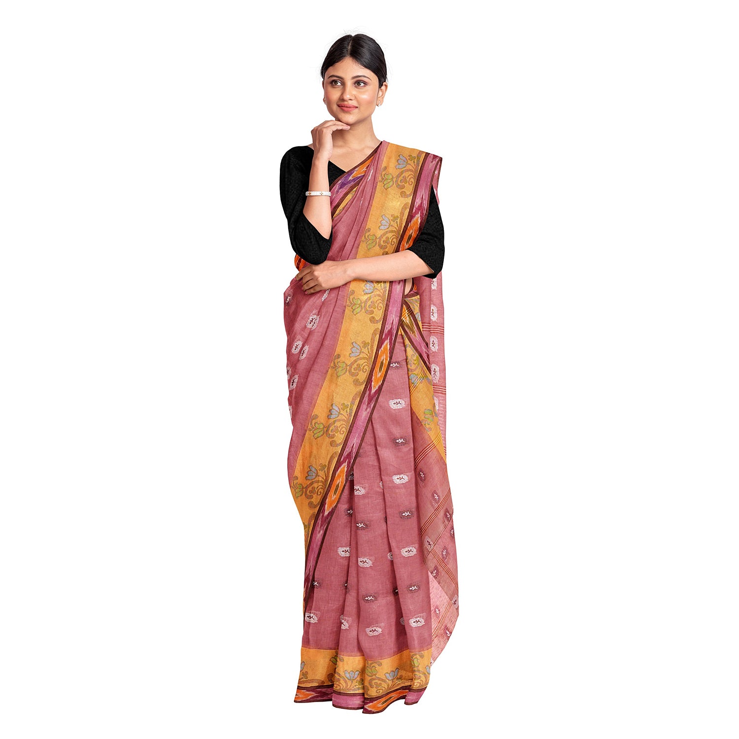 Exclusive Collection 100% Pure Cotton Mauve Tant Saree With Hand Weaving Work - Distacart