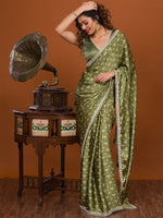 Thumbnail for Koskii Green & White Bandhani Embroidered Bandhani Saree - Distacart