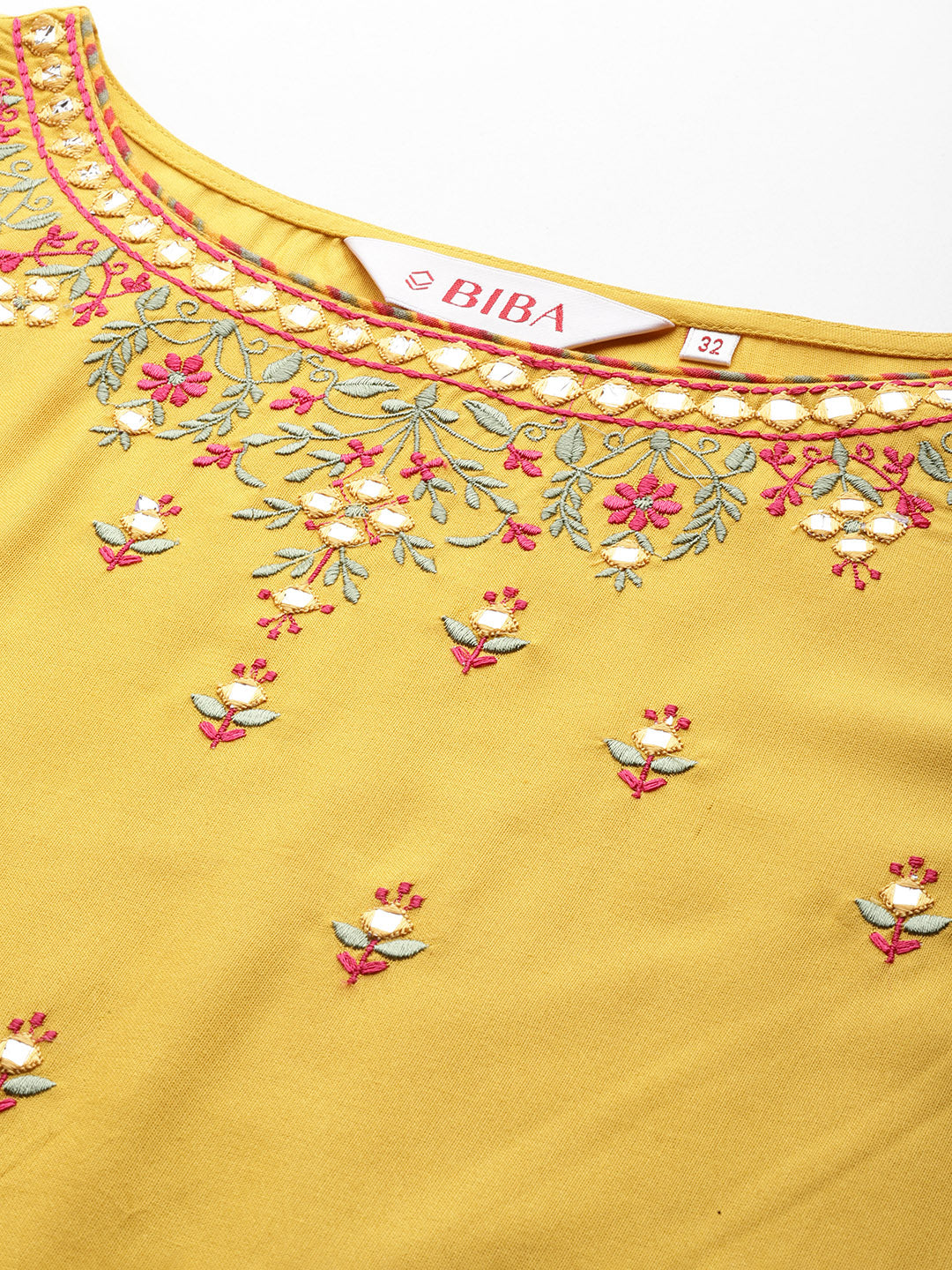 Biba Women Ethnic Motifs Embroidered Regular Mirror Work Kurta Set - Distacart