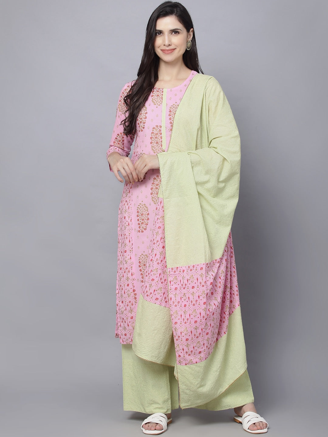 HERE&NOW Women Pink Ethnic Motifs Printed Pure Cotton Kurta Set - Distacart