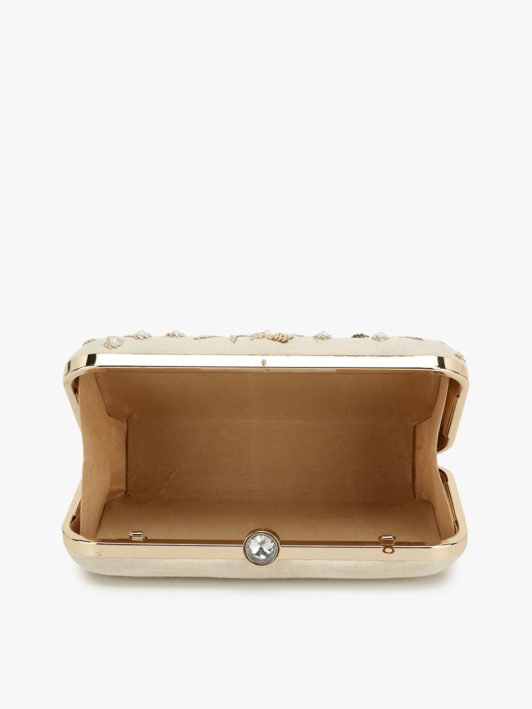 Anekaant Off White & Gold-Toned Embellished Box Clutch - Distacart