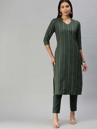 Kalini Mandarin Collar Woven Design Kurta with Trousers - Distacart