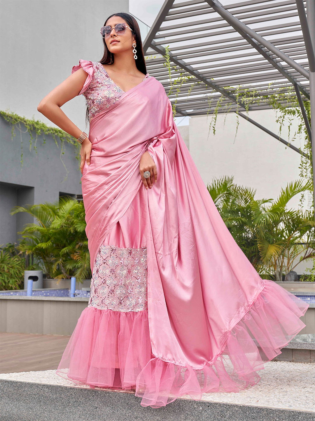 Tikhi Imli Sequinned Satin Ready to Wear Saree - Distacart