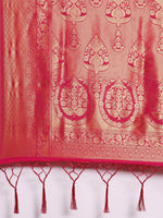 Thumbnail for Saree Mall Pink Ethnic Motifs Zari Silk Blend Banarasi Saree - Distacart