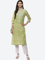 Thumbnail for Biba Women Green Floral Embroidered Kurta - Distacart