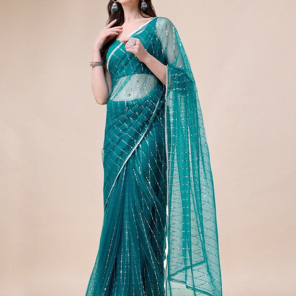 Sangria Embellished Net Saree - Distacart