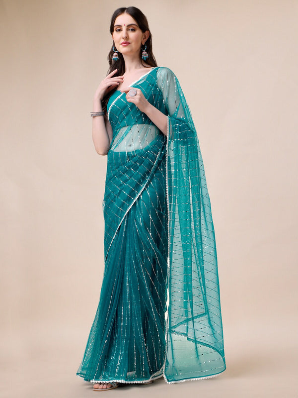 Sangria Embellished Net Saree - Distacart