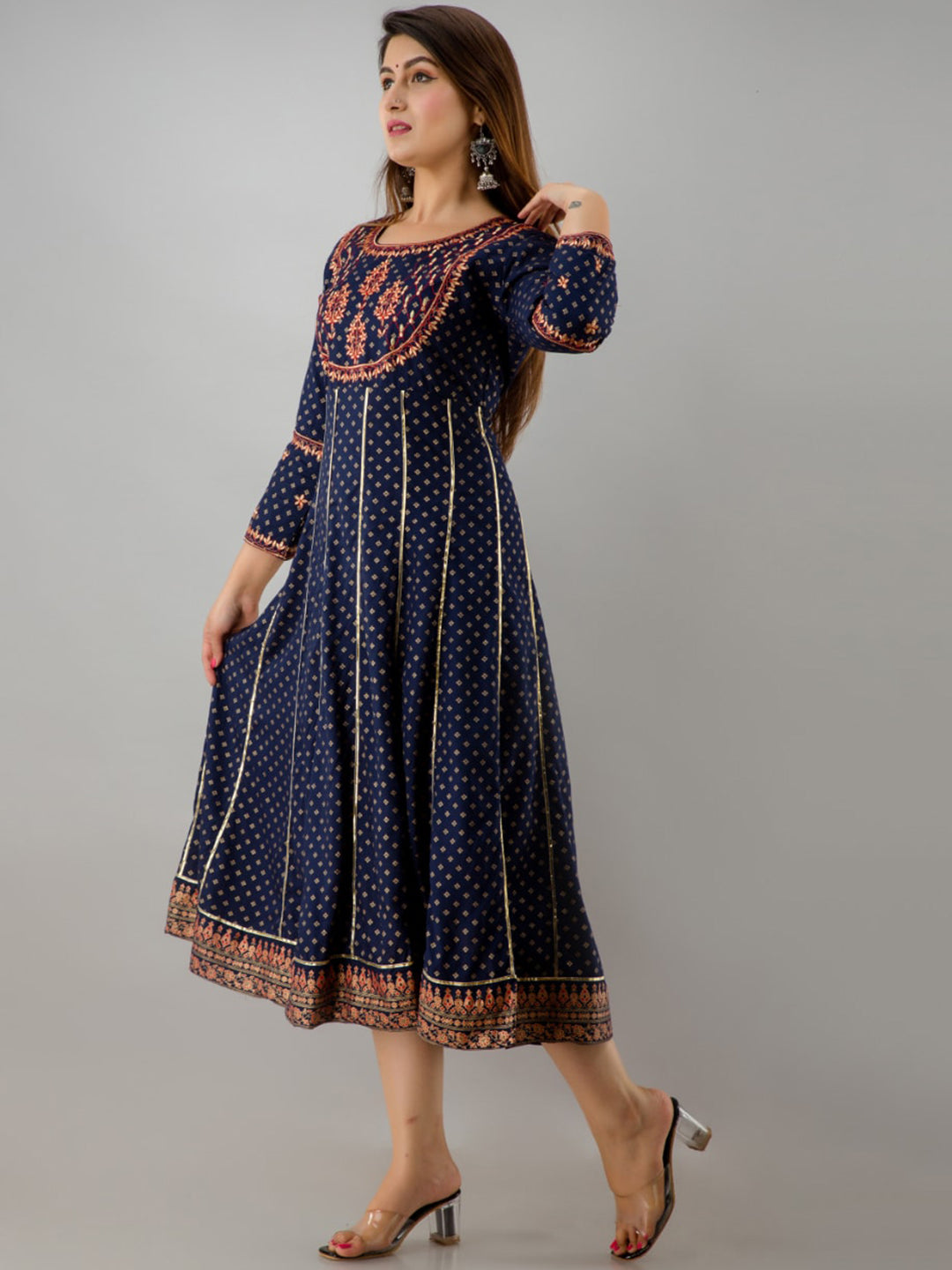Kalini Women Navy Blue Ethnic Motifs Printed Anarkali Kurta - Distacart