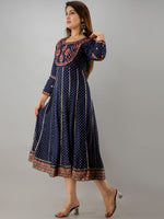 Thumbnail for Kalini Women Navy Blue Ethnic Motifs Printed Anarkali Kurta - Distacart