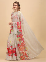 Thumbnail for Sangria Off White & Red Floral Satin Designer Saree - Distacart