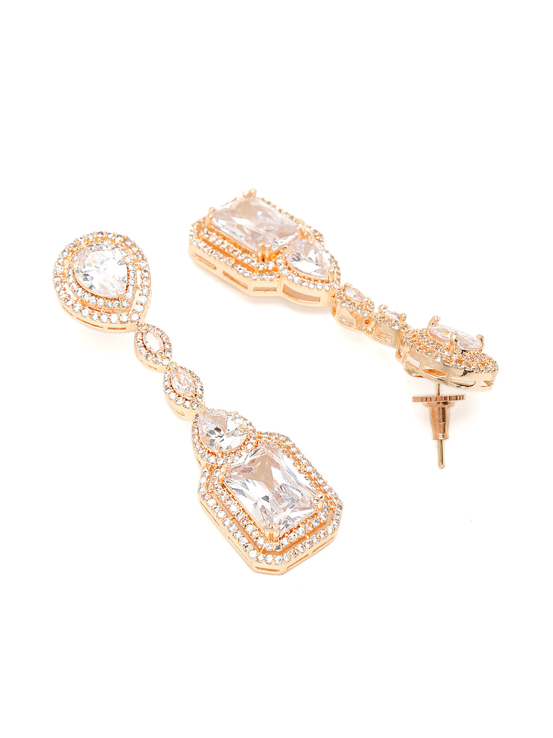 Yellow Chimes Rhodium-Plated Rose-Gold White AD-Studded Drop Earrings - Distacart