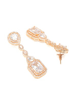 Thumbnail for Yellow Chimes Rhodium-Plated Rose-Gold White AD-Studded Drop Earrings - Distacart
