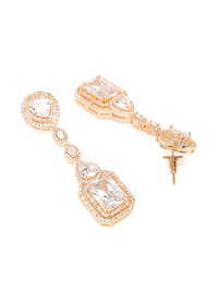 Thumbnail for Yellow Chimes Rhodium-Plated Rose-Gold White AD-Studded Drop Earrings - Distacart