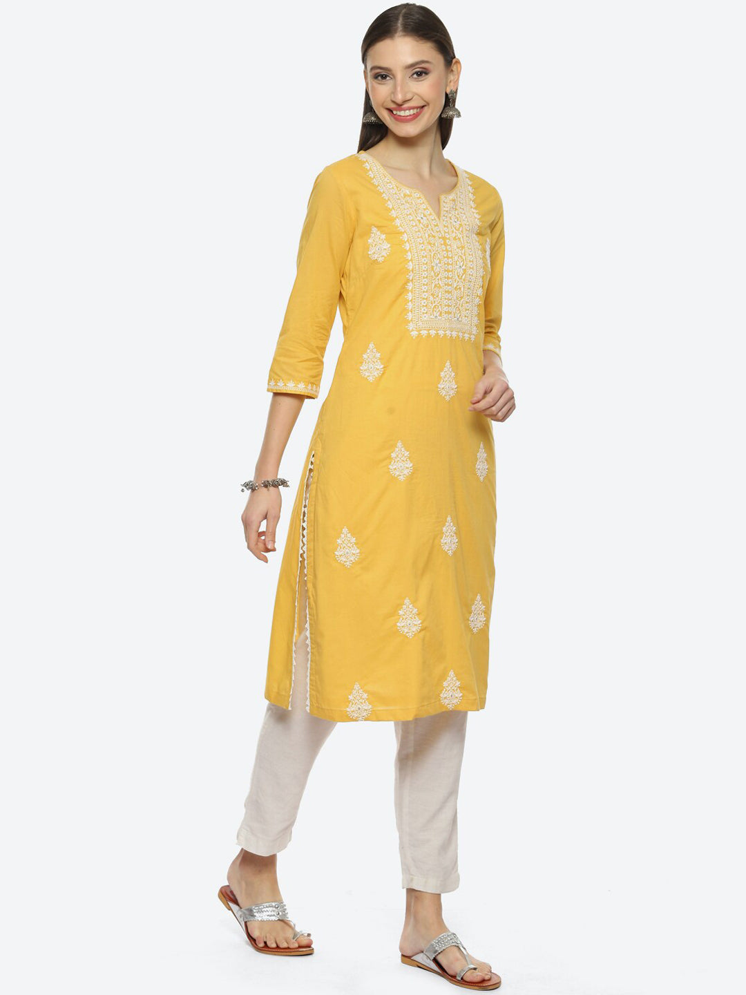 Biba Women Ethnic Motifs Embroidered Cotton Kurta - Distacart