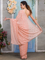Thumbnail for Koskii Peach-Coloured Embellished Mirror Work Saree - Distacart