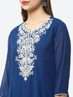 Thumbnail for Biba Women Navy Blue Yoke Design Thread Work Kurta - Distacart