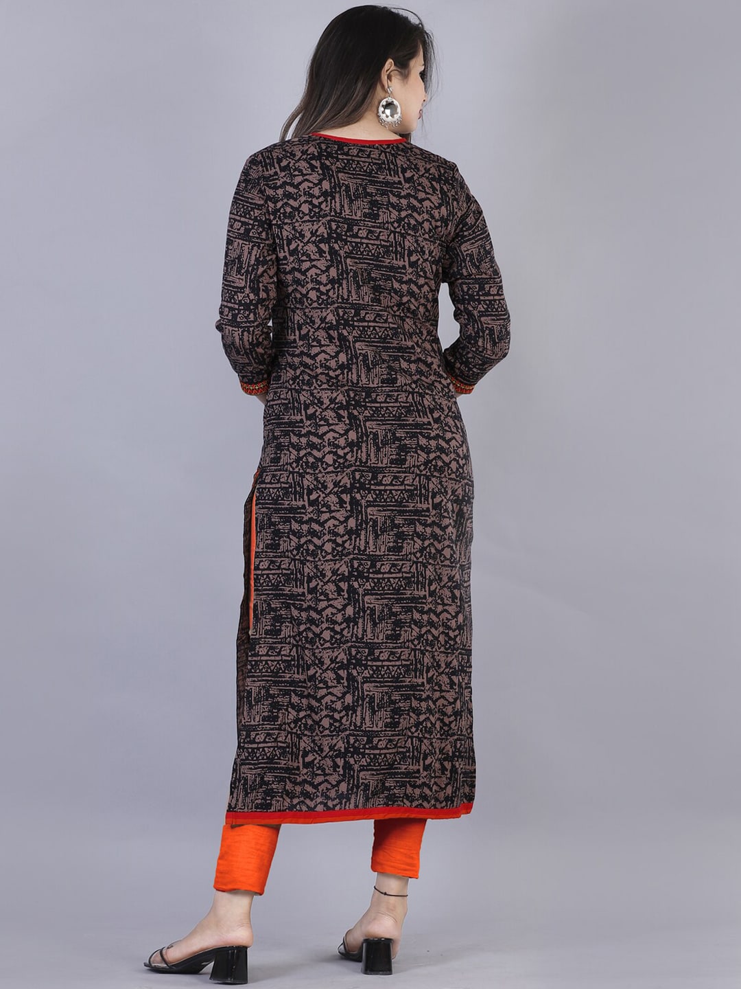 Kalini Women Brown Geometric Printed Flared Sleeves Thread Work Kurta - Distacart