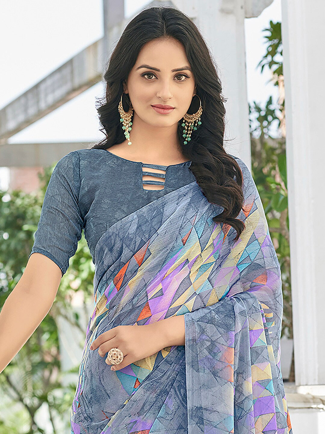 Kalini Geometric Printed Pure Chiffon Dabu Saree - Distacart