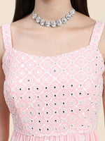 Thumbnail for Kalini Women Pink Floral Embroidered Mirror Work Kurta with Palazzos & With Dupatta - Distacart