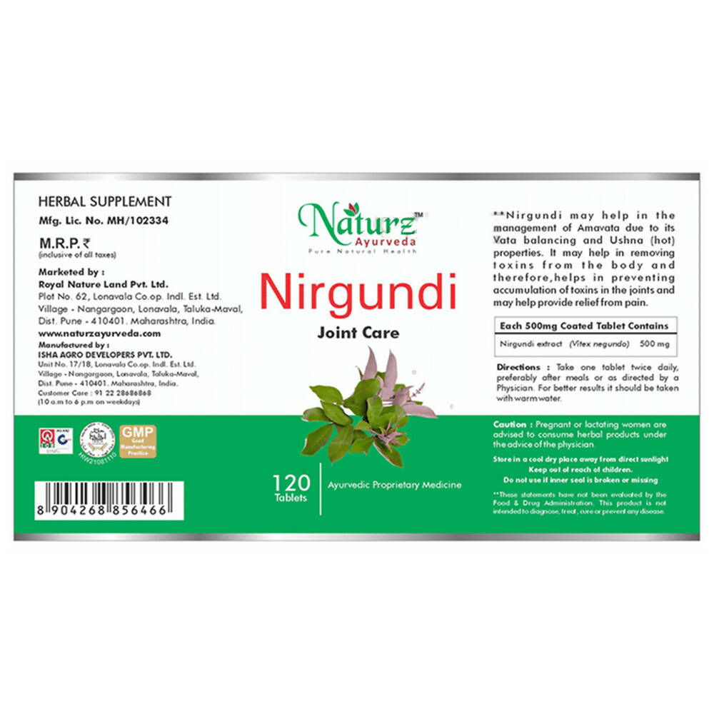 Naturz Ayurveda Nirgundi Joint care Tablets - Distacart