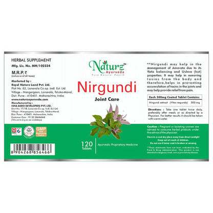 Naturz Ayurveda Nirgundi Joint care Tablets - Distacart