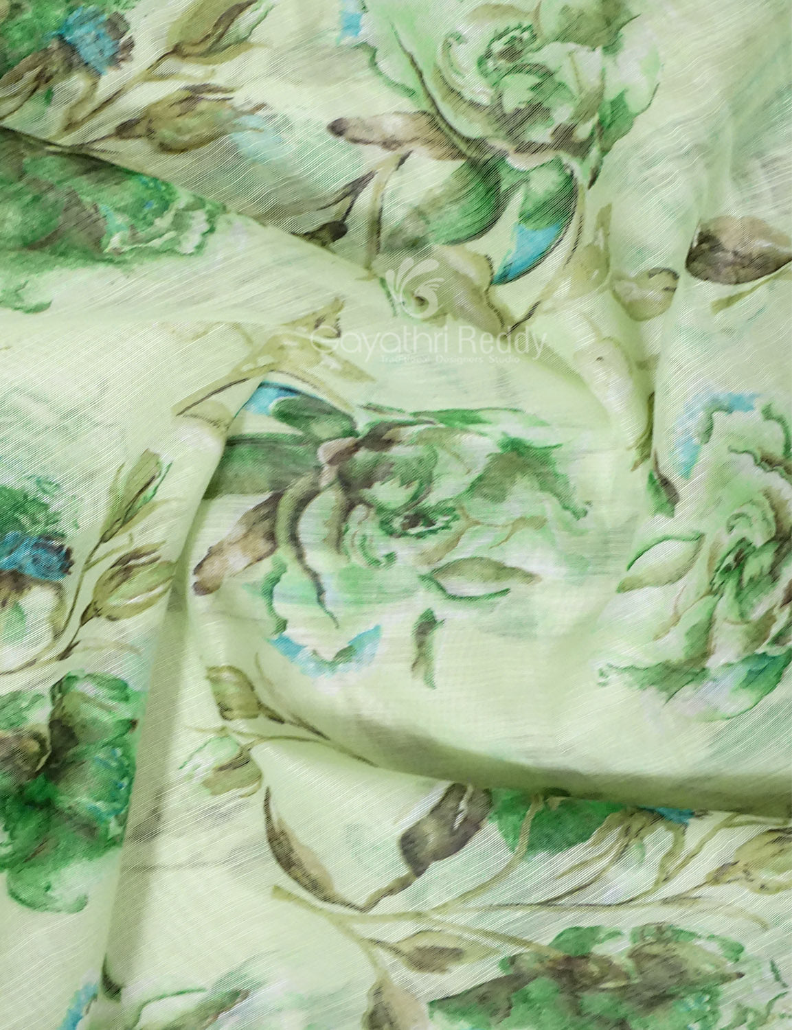 Shades of Light Parrot Green Colour Floral Design Semi Chanderi Saree By Gayathri Reddy Designer Studio - Distacart
