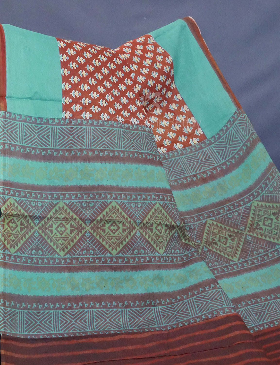 Rust Colour Bagroo Print Pure Mulmul Cotton Saree By Gayathri Reddy Designer Studio - Distacart