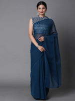 Thumbnail for Mitera Teal Blue Solid Pure Georgette Saree - Distacart