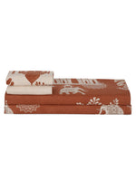 Thumbnail for Rajasthan Decor Rust & Cream Printed Cotton 160 TC King Bedsheet with 2 Pillow Covers - Distacart