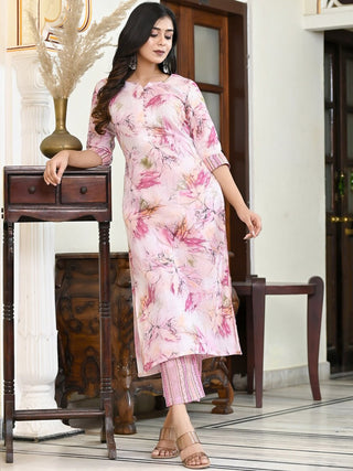 Kalini Floral Printed Regular Kurta with Trousers - Distacart