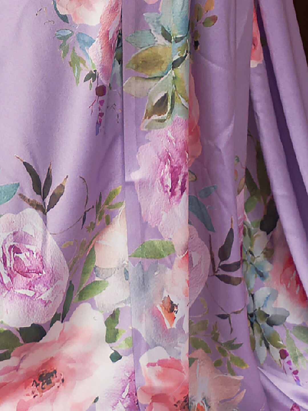 Mitera Lavender & Pink Floral Satin Saree - Distacart