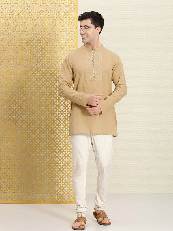 House of Pataudi Men Pure Cotton Solid Chikankari Jashn Short Kurta - Distacart