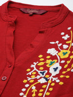 Thumbnail for Sangria Women Red & White Floral Winter Straight Kurta - Distacart