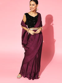 Thumbnail for Saree Mall Burgundy Poly Georgette Party Wear Saree with Matching Blouse - Distacart
