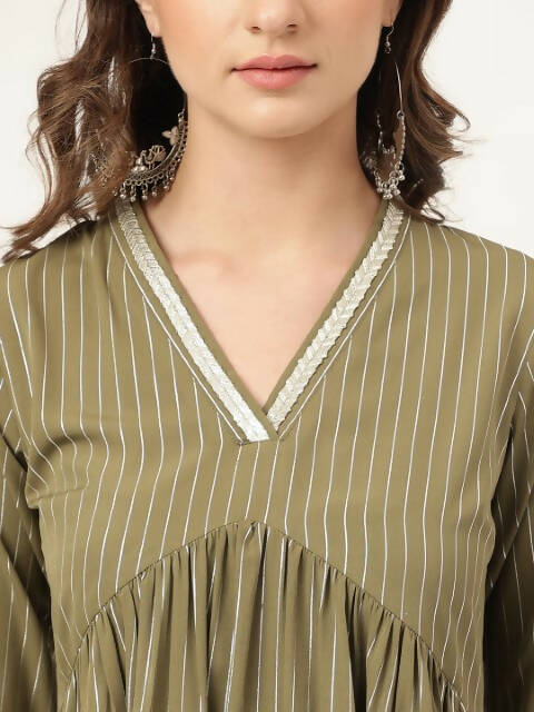 FIORRA Women's Olive Green Poly Crepe A-Line Kurta Set - Distacart