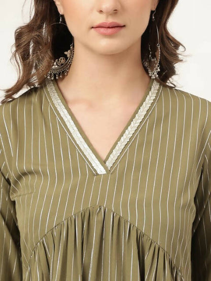 FIORRA Women's Olive Green Poly Crepe A-Line Kurta Set - Distacart
