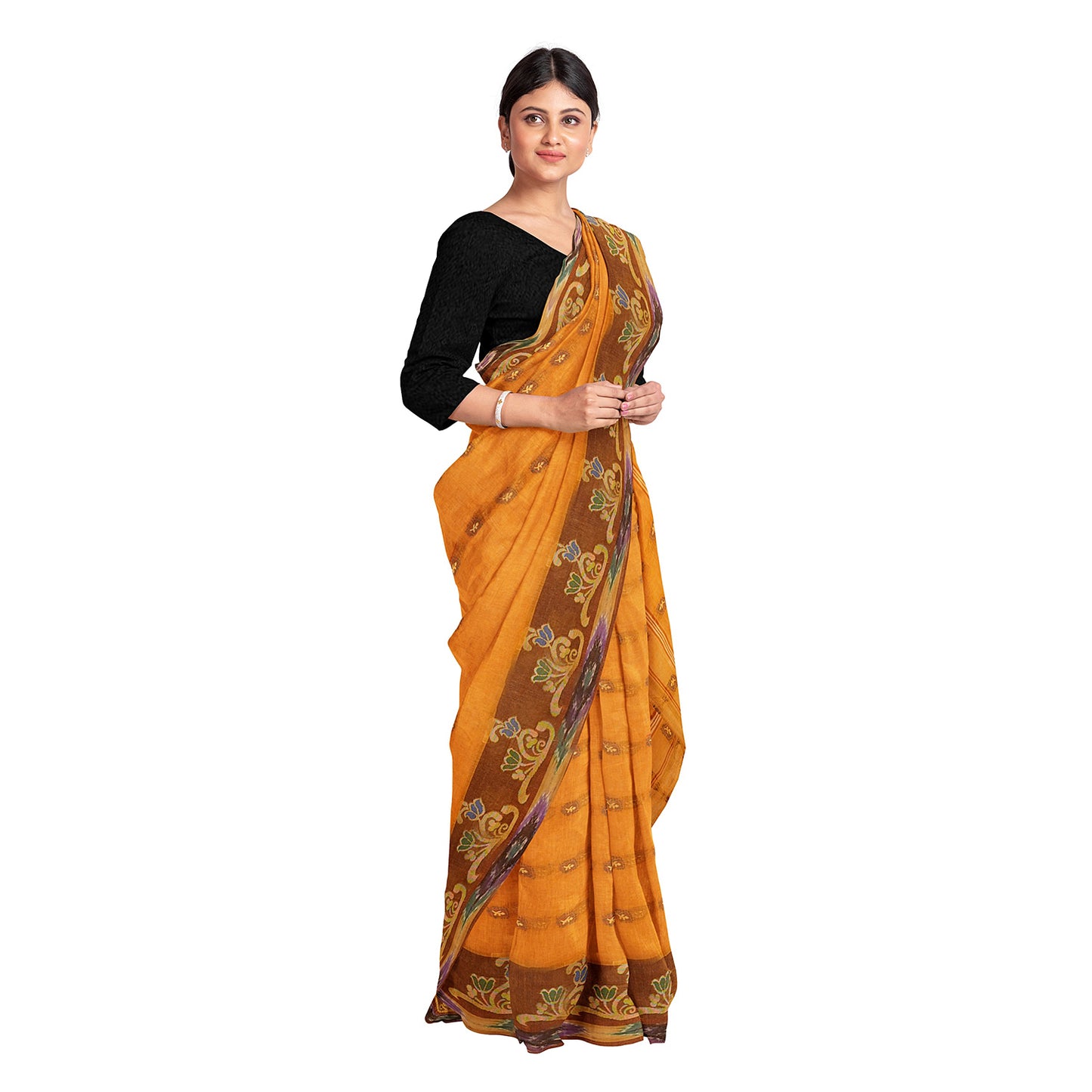 Exclusive Collection 100% Pure Cotton Orange Tant Saree With Hand Weaving Work - Distacart