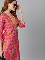 Thumbnail for Kalini Ethnic Motif Printed Notched Neck Gotta Patti Straight Kurta With Trousers - Distacart