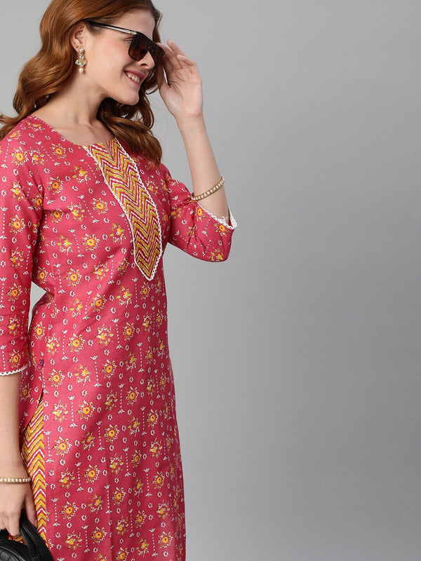 Kalini Ethnic Motif Printed Notched Neck Gotta Patti Straight Kurta With Trousers - Distacart