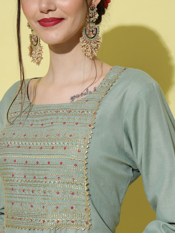 Kalini Ethnic Motifs Yoke Design Thread Work Kurta with Trousers & With Dupatta - Distacart
